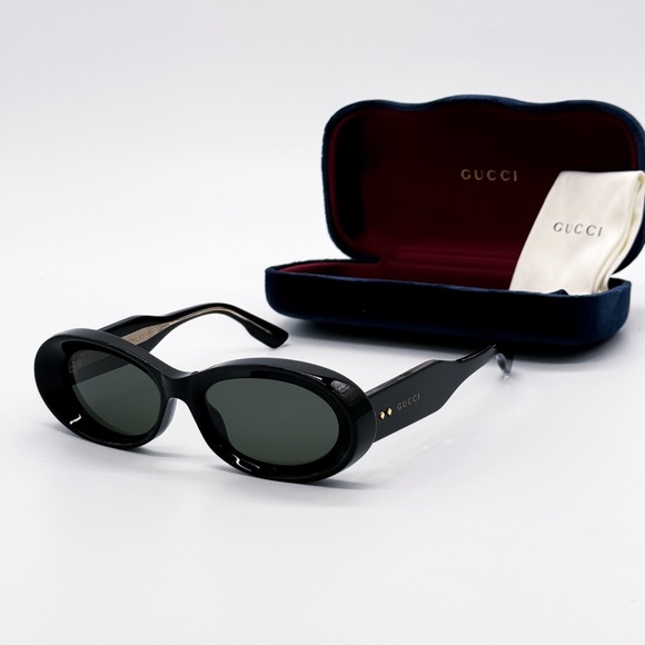 NEW GUCCI GG1527S 001 OVAL BLACK GREY WOMEN SUNGLASSES GUCCI - Picture 2 of 13